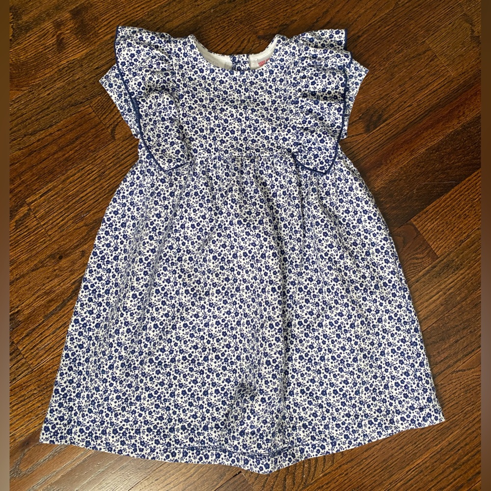 Zara toddler girl dress short sleeve ruffle blue white ditsy floral kids dress